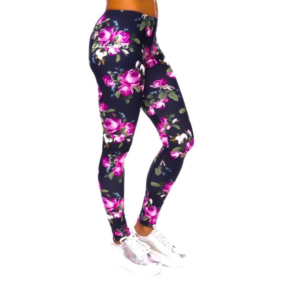 Callie Lives 3D Illusion Purple Rose Leggings Sz L/XL